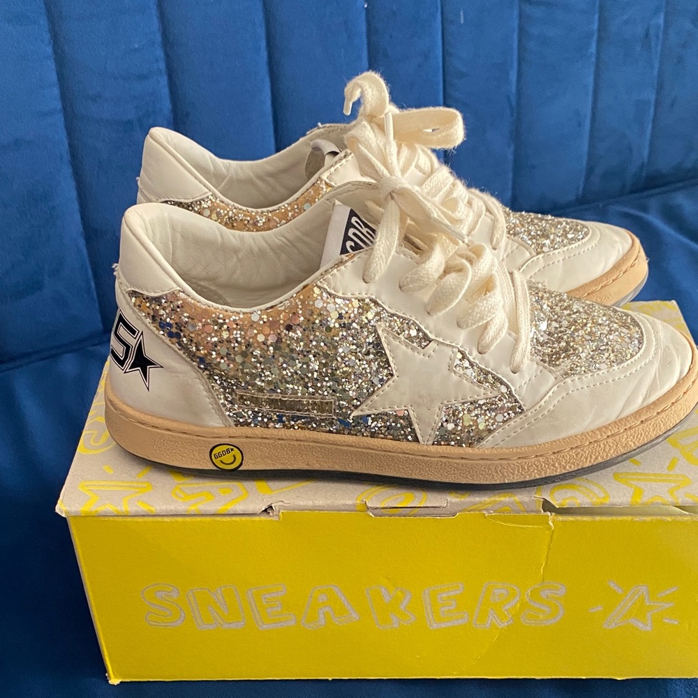 Golden Goose Glittery Gold Kids Sneakers